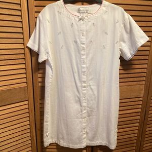 Rebecca Lynn White Robe with Pink Piping